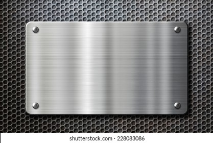 stainless steel metal plate over perforated background