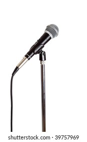 Stainless Steel Microphone On A Stand On A White Background