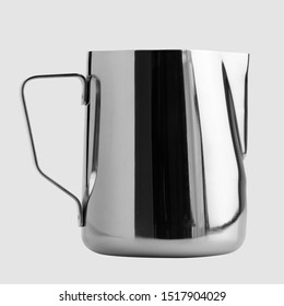 Stainless steel milk jug. Stainless steel milk pitcher. Foaming jug for coffee art and Barista tools kit.