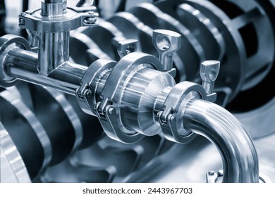 Stainless steel pipes in food or pharmaceutical or chemical industrial factory, industrial concept background - Powered by Shutterstock