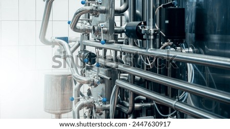 Stainless steel pipes and tanks, high-tech industrial fluid processing system