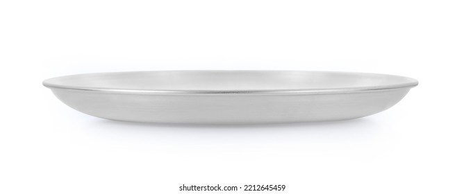 Stainless Steel Plate Isolated On White Background.