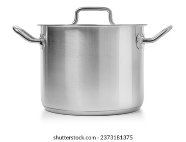 Stainless steel pot iisolated on white background with clipping path