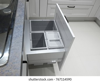 Stainless Steel Pull Out Kitchen Waste Bin Under Sink Wooden Cabinet 