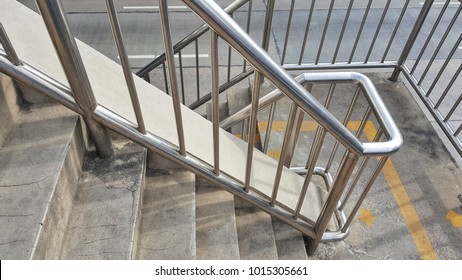 Stainless steel railing.Fall Protection.Railing over pedestrian crossing.