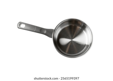 Stainless steel saucepan isolated on white background. Modern saucepan. Kitchen utensils. Cooking pan. Cooking concept. Mockup