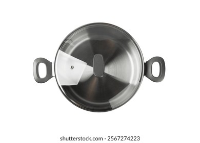 Stainless steel saucepan isolated on white background. Modern saucepan. Kitchen utensils. Cooking pan. Cooking concept. Mockup