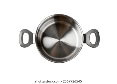 Stainless steel saucepan isolated on white background. Modern saucepan. Kitchen utensils. Cooking pan. Cooking concept. Mockup