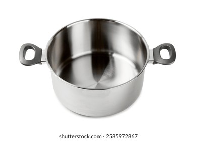 Stainless steel saucepan isolated on white background. Modern saucepan. Kitchen utensils. Cooking pan. Cooking concept. Mockup