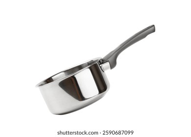 Stainless steel saucepan isolated on white background. Modern saucepan. Kitchen utensils. Cooking pan. Cooking concept. Mockup