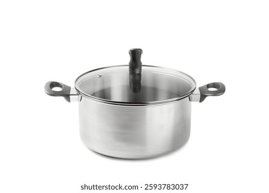 Stainless steel saucepan isolated on white background. Modern saucepan. Kitchen utensils. Cooking pan. Cooking concept. Mockup