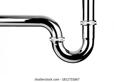 Stainless steel sink pipe on isolated on white background photo object design