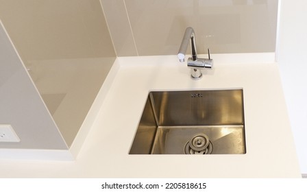 Stainless Steel Sink Under Mount On Kitchen White Worktop Stainless Steel Faucet