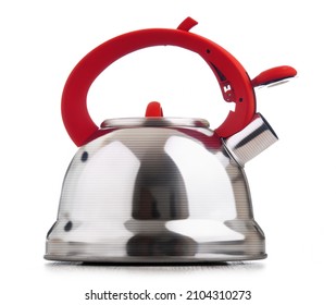 Stainless Steel Stovetop Kettle With Whistle Isolated On White Background