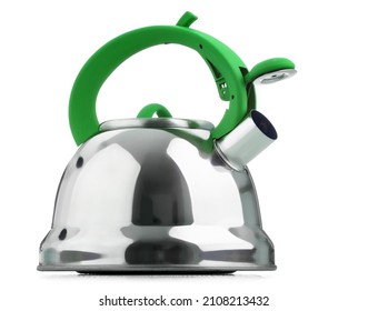 Stainless Steel Stovetop Kettle With Whistle Isolated On White Background