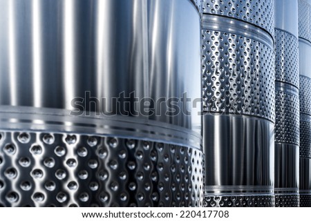 Stainless steel tank at the winery for wine maturation