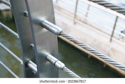 Stainless Steel Threaded Stud Joint With Wire Rope Cable Railing.