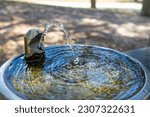 Stainless steel water fountain in public park