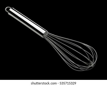 Stainless steel whisk isolated on black background (CLIPPING PATH)