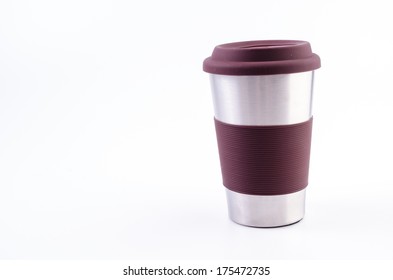 Stainless Thermo Coffee Mug Cup On Isolated White Background