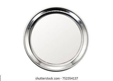 Stainless Tray On White Background. Top View.