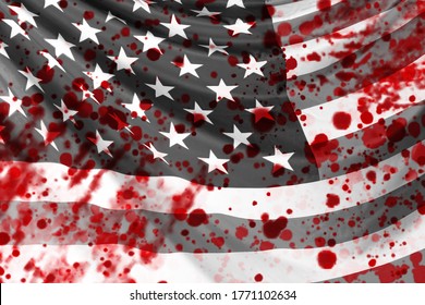 stains on background of USA flag. Black and white USA flag. Black Lives Matter. African Americans Protests. USA riots