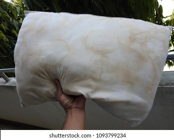 Stains Of Saliva And Sweat On White Pillows