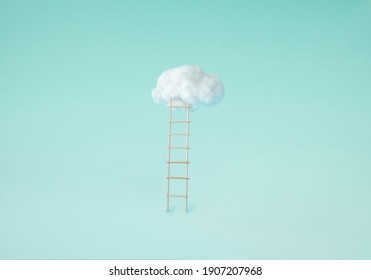 Stair With Cloud Floating on blue room background. Minimal Creative idea concept.  - Powered by Shutterstock