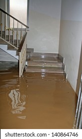 Stair Of A House Fully Flooded During The Flooding Of The River