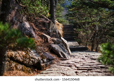 Stair steps made of stone,stairway view in Huangshan National park. China
