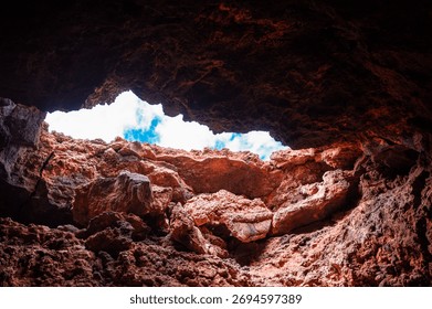 a staircase to exit the cave