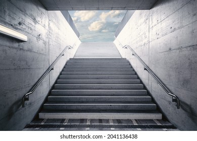 Staircase With Ladder Handrail Structure Underground Walkway  Perspective Empty Staircase With Structural Concrete Design Urban Stairway  Detail Entrance   Exit Stair Underground Street