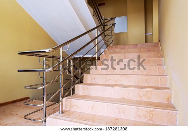Staircase Metal Handrails Modern Building Interior Stock