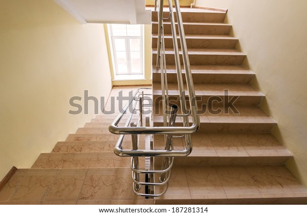 Staircase Modern Metal Handrails Modern Building Stock Photo