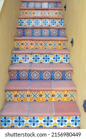 Staircase with ornate tiles risers and steps with tiles in San Francisco, California