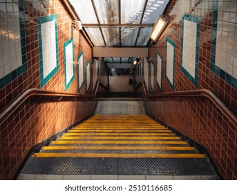 A staircase with steps going down on a subway station - Powered by Shutterstock