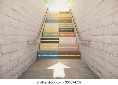 Staircase of suitcases concept