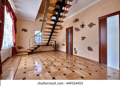 Staircase With Wrought Iron Railing