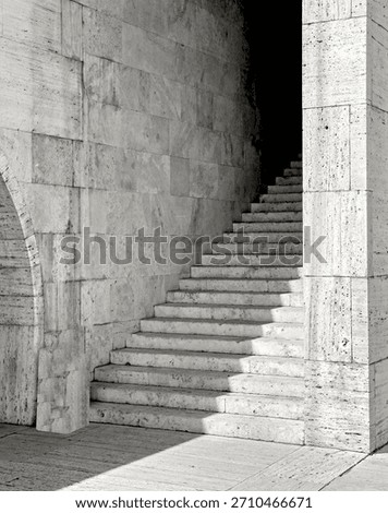 Stairs, architectural elements. Sun light and shadow for Cloud Dancer color trend of 2026