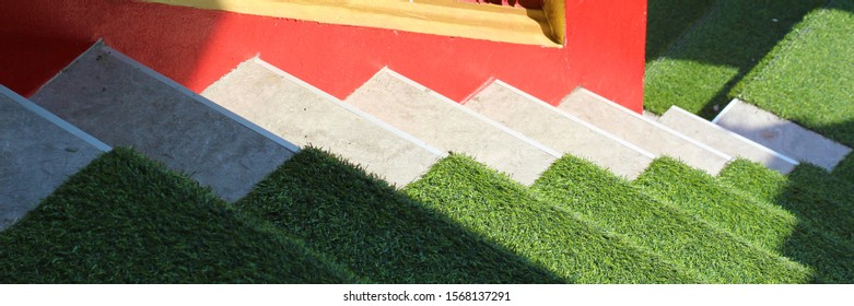 Stairs Decorated With Artificial Grass