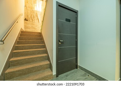 Stairs With Fiber Carpet And Lockable Junk Room