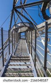 Stairs going up to the viewing platforms of the tetrahedron in Bottrop, Germany