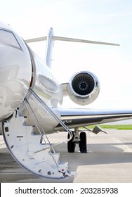 Stairs With Jet Engine On A Modern Private Jet Airplane