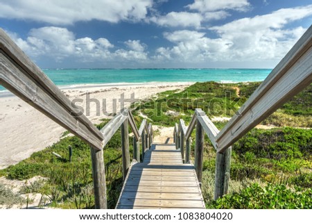 Stairs leading to an empty beach near Thirsty point, Cervantes, Western Australia