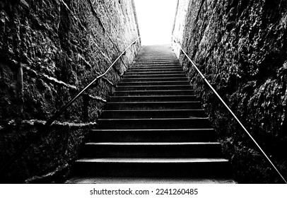 Stairs leading up to the light  Light at End Tunnel  Black   white photo taken in Paris