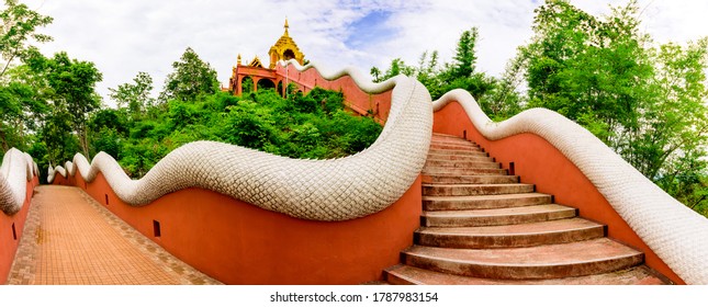 Stairs leading up to the temple Panorama Wat Phra That Doi Phra Shan is another beautiful temple in Mae Tha District, Lampang Province, the temple is located on the top of Doi Phra Shan. Unseen Thai.