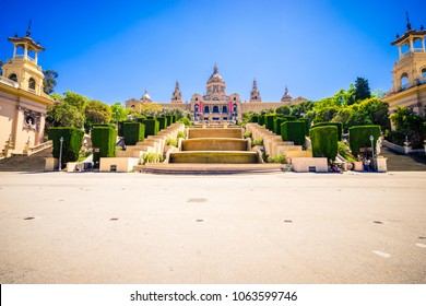 Stairs To The Montjuic Hill In Barcelona, Spain