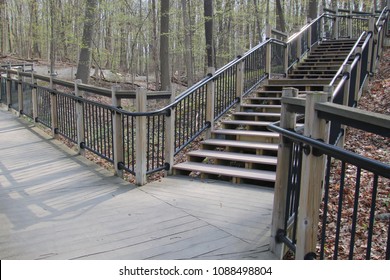 Stairs On The Path At Carpenter Lake Park In Oakland County, Michigan