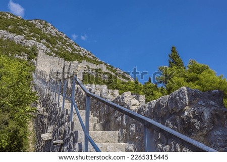 The stairs on the wall of Ston, a means to climb the steep hill
