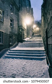 Stairs With Snow, Grassmarket, Edinburgh, Scotland.